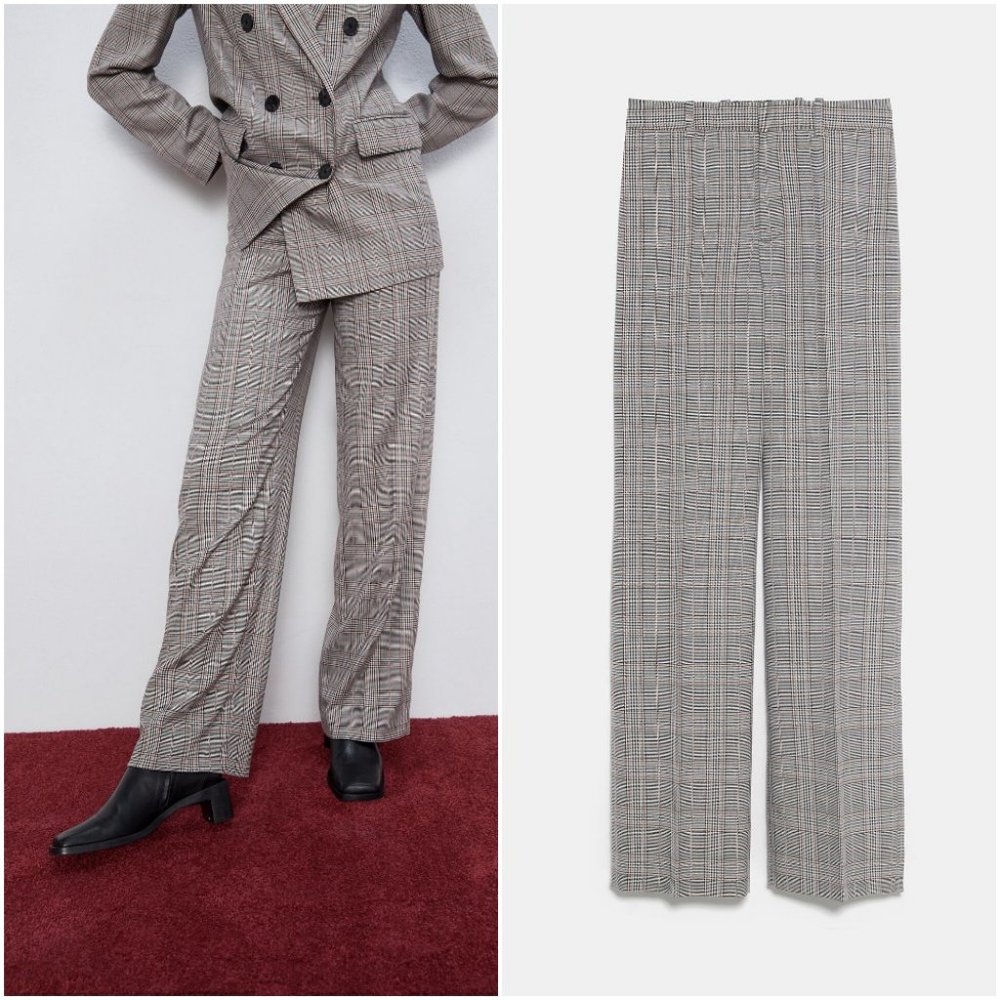 NWT Zara Gray Wide Leg Plaid Pants - Picture 4 of 4